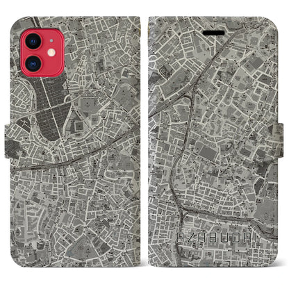 【麻布台（東京都）】地図柄iPhoneケース（手帳タイプ）モノトーン・iPhone 11 用