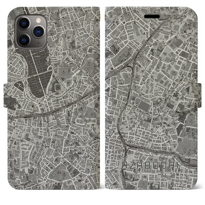 【麻布台（東京都）】地図柄iPhoneケース（手帳タイプ）モノトーン・iPhone 11 Pro Max 用