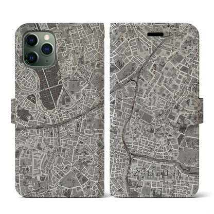 【麻布台（東京都）】地図柄iPhoneケース（手帳タイプ）モノトーン・iPhone 11 Pro 用