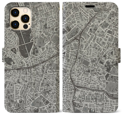 【麻布台（東京都）】地図柄iPhoneケース（手帳タイプ）モノトーン・iPhone 12 Pro Max 用