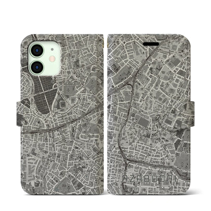 【麻布台（東京都）】地図柄iPhoneケース（手帳タイプ）モノトーン・iPhone 12 mini 用