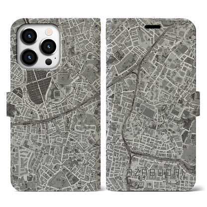 【麻布台（東京都）】地図柄iPhoneケース（手帳タイプ）モノトーン・iPhone 13 Pro 用