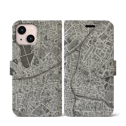 【麻布台（東京都）】地図柄iPhoneケース（手帳タイプ）モノトーン・iPhone 13 mini 用