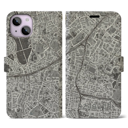 【麻布台（東京都）】地図柄iPhoneケース（手帳タイプ）モノトーン・iPhone 14 用