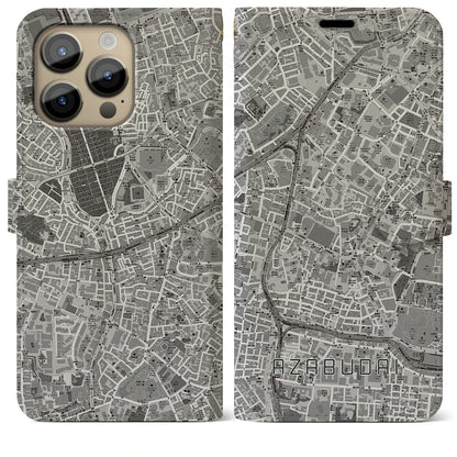 【麻布台（東京都）】地図柄iPhoneケース（手帳タイプ）モノトーン・iPhone 14 Pro Max 用