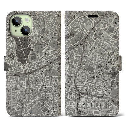 【麻布台（東京都）】地図柄iPhoneケース（手帳タイプ）モノトーン・iPhone 15 用