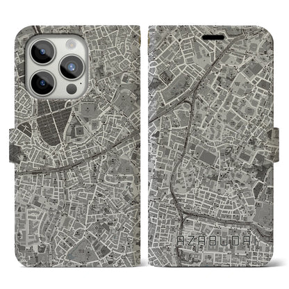 【麻布台（東京都）】地図柄iPhoneケース（手帳タイプ）モノトーン・iPhone 15 Pro 用