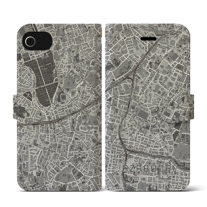 【麻布台（東京都）】地図柄iPhoneケース（手帳タイプ）モノトーン・iPhone SE（第3 / 第2世代） / 8 / 7 / 6s / 6 用