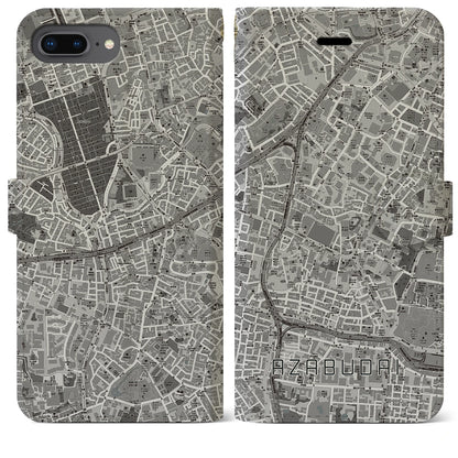 【麻布台（東京都）】地図柄iPhoneケース（手帳タイプ）モノトーン・iPhone 8Plus /7Plus / 6sPlus / 6Plus 用