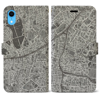 【麻布台（東京都）】地図柄iPhoneケース（手帳タイプ）モノトーン・iPhone XR 用