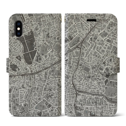 【麻布台（東京都）】地図柄iPhoneケース（手帳タイプ）モノトーン・iPhone XS / X 用