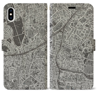 【麻布台（東京都）】地図柄iPhoneケース（手帳タイプ）モノトーン・iPhone XS Max 用