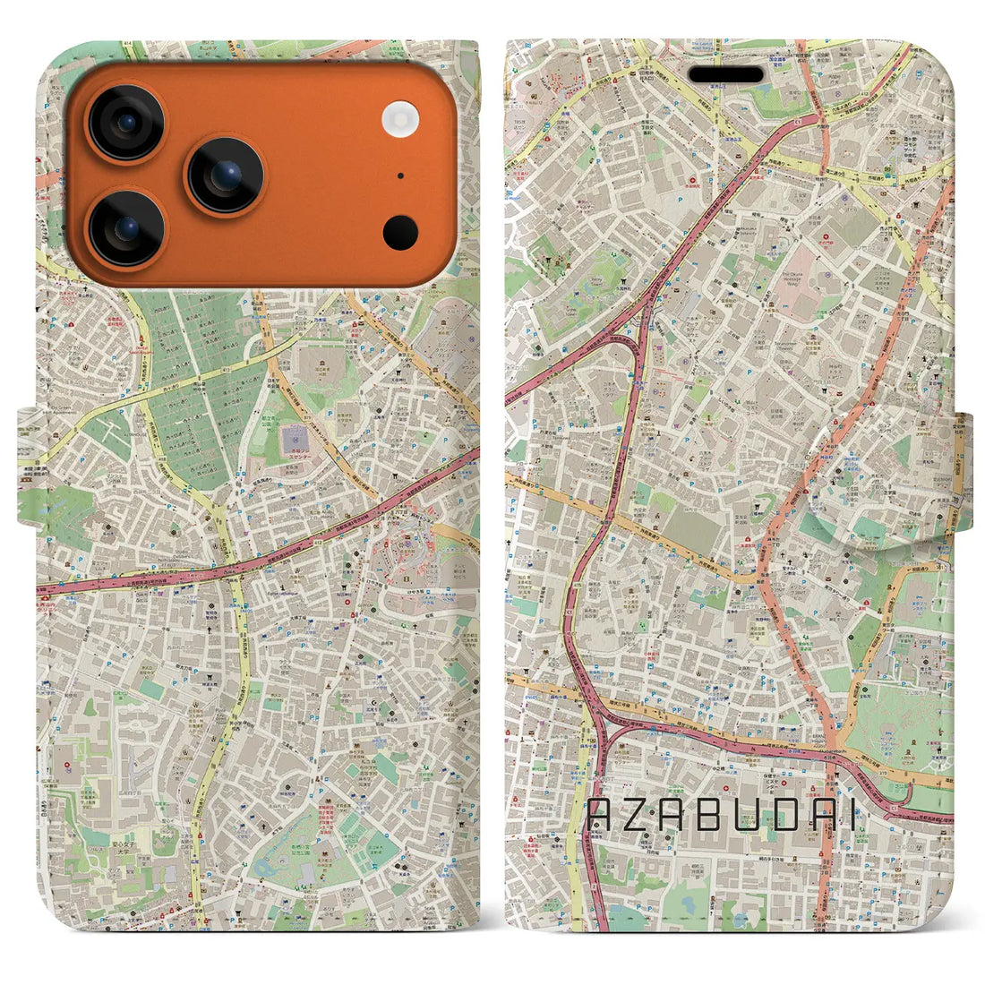 【麻布台(東京都)】地図柄iPhoneケース(手帳タイプ)モノトーン・iPhone 17 Pro Max 用