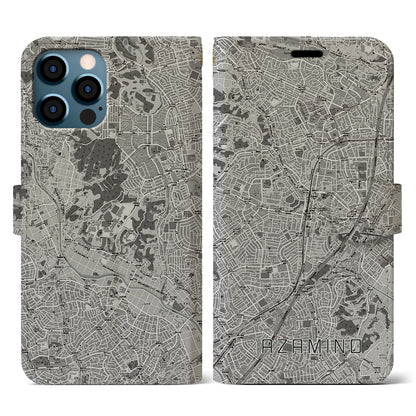 【あざみ野（神奈川県）】地図柄iPhoneケース（手帳タイプ）モノトーン・iPhone 12 / 12 Pro 用