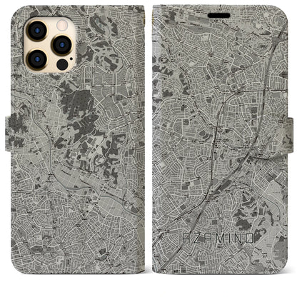 【あざみ野（神奈川県）】地図柄iPhoneケース（手帳タイプ）モノトーン・iPhone 12 Pro Max 用
