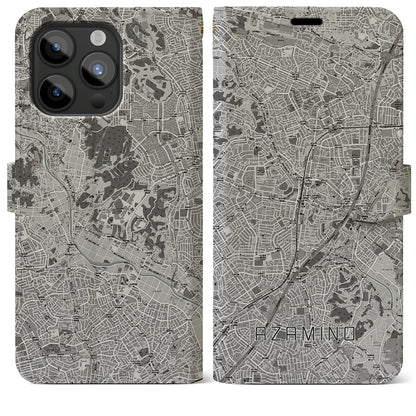 【あざみ野（神奈川県）】地図柄iPhoneケース（手帳タイプ）モノトーン・iPhone 15 Pro Max 用