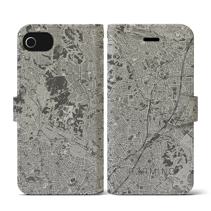 【あざみ野（神奈川県）】地図柄iPhoneケース（手帳タイプ）モノトーン・iPhone SE（第3 / 第2世代） / 8 / 7 / 6s / 6 用
