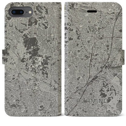 【あざみ野（神奈川県）】地図柄iPhoneケース（手帳タイプ）モノトーン・iPhone 8Plus /7Plus / 6sPlus / 6Plus 用