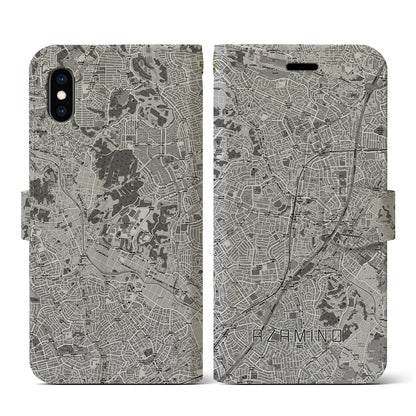 【あざみ野（神奈川県）】地図柄iPhoneケース（手帳タイプ）モノトーン・iPhone XS / X 用