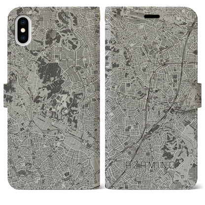 【あざみ野（神奈川県）】地図柄iPhoneケース（手帳タイプ）モノトーン・iPhone XS Max 用