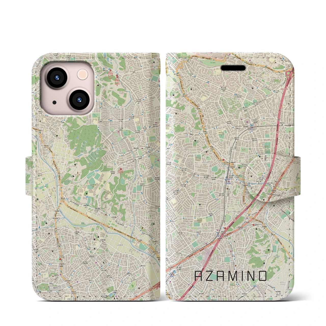 【あざみ野（神奈川県）】地図柄iPhoneケース（手帳タイプ）