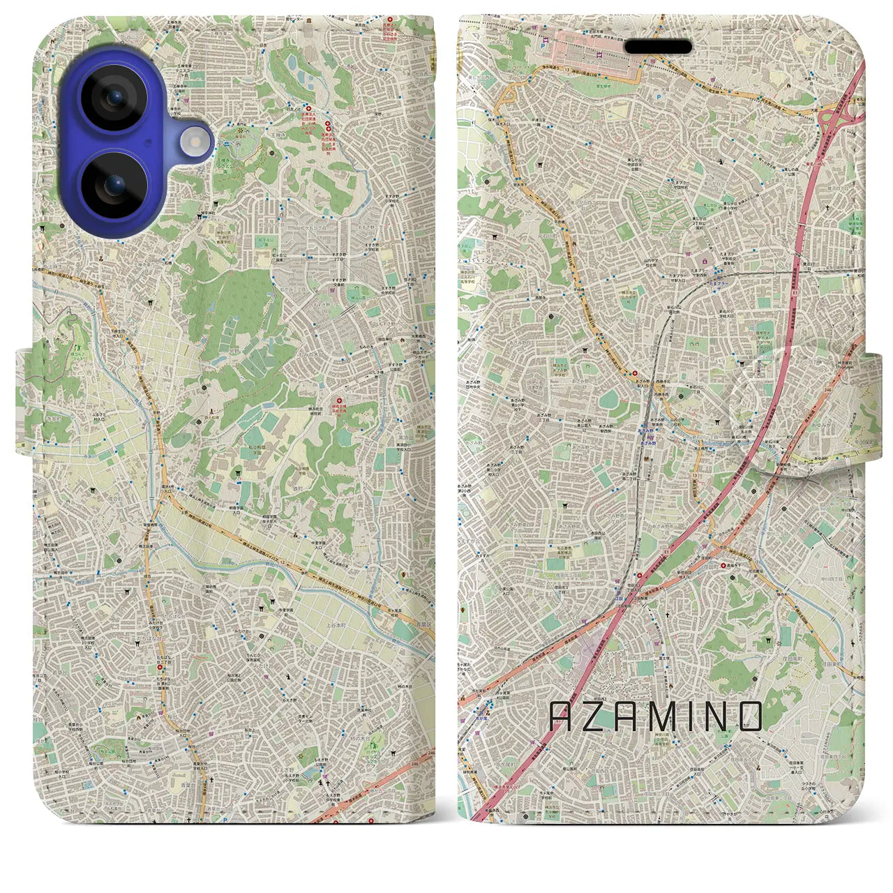 【あざみ野（神奈川県）】地図柄iPhoneケース（手帳タイプ）