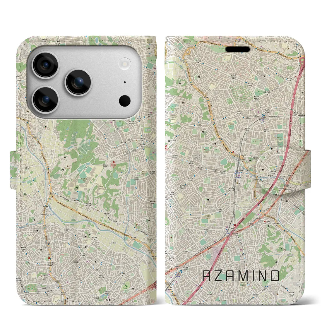 【あざみ野(神奈川県)】地図柄iPhoneケース(手帳タイプ)モノトーン・iPhone 17 Pro Max 用