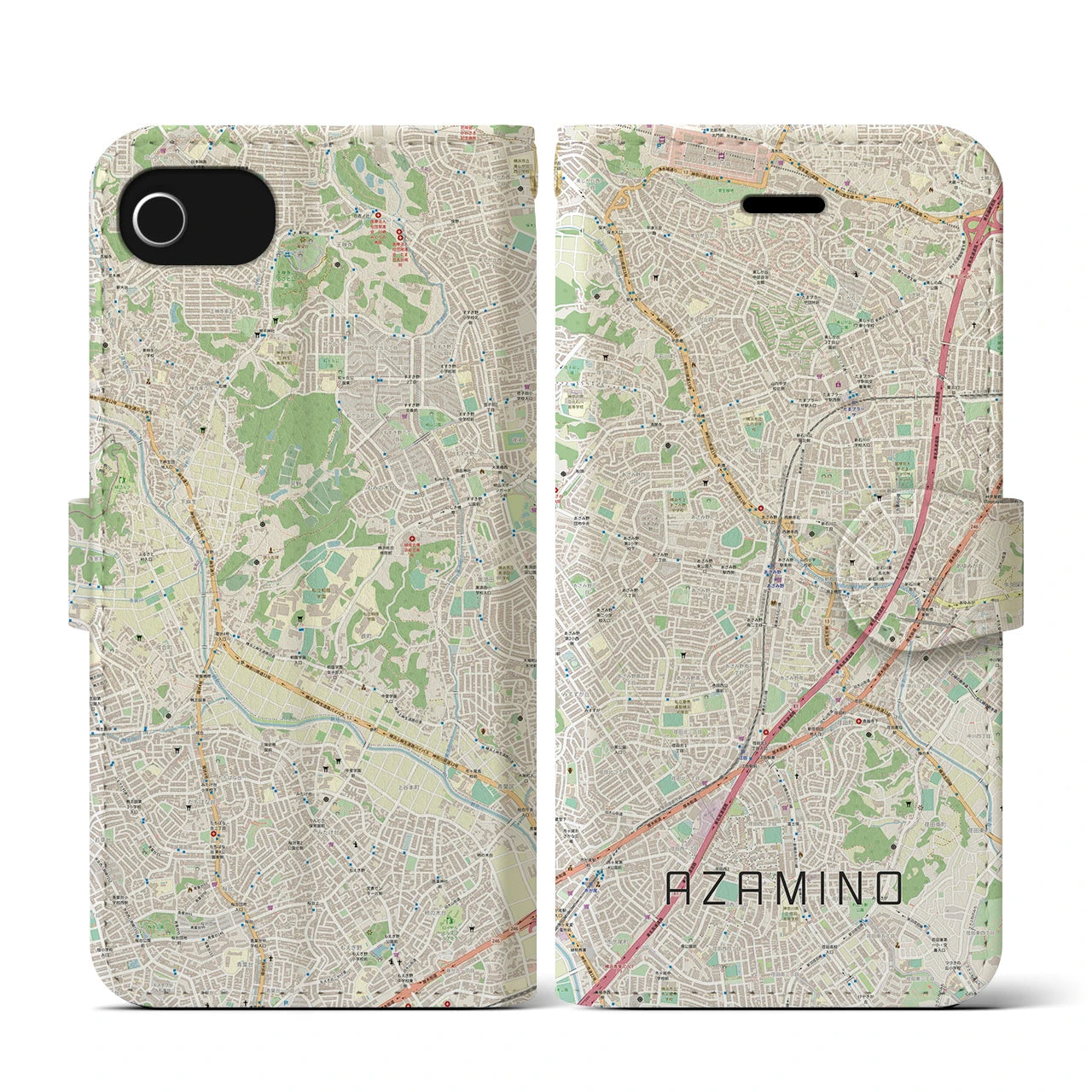 【あざみ野（神奈川県）】地図柄iPhoneケース（手帳タイプ）