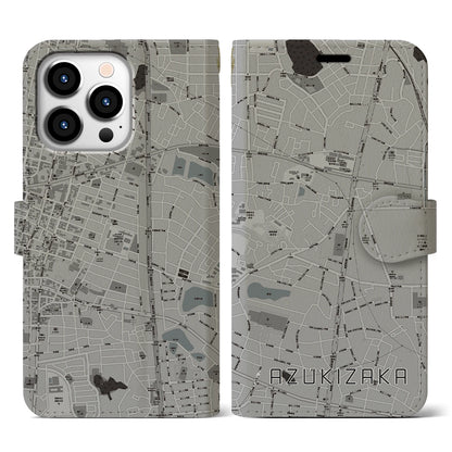 【小豆坂（愛知県）】地図柄iPhoneケース（手帳タイプ）モノトーン・iPhone 13 Pro 用