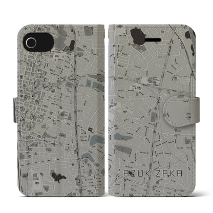 【小豆坂（愛知県）】地図柄iPhoneケース（手帳タイプ）モノトーン・iPhone SE（第3 / 第2世代） / 8 / 7 / 6s / 6 用