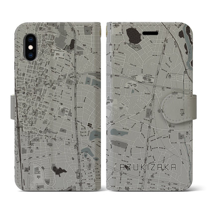 【小豆坂（愛知県）】地図柄iPhoneケース（手帳タイプ）モノトーン・iPhone XS / X 用