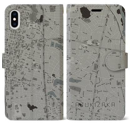 【小豆坂（愛知県）】地図柄iPhoneケース（手帳タイプ）モノトーン・iPhone XS Max 用