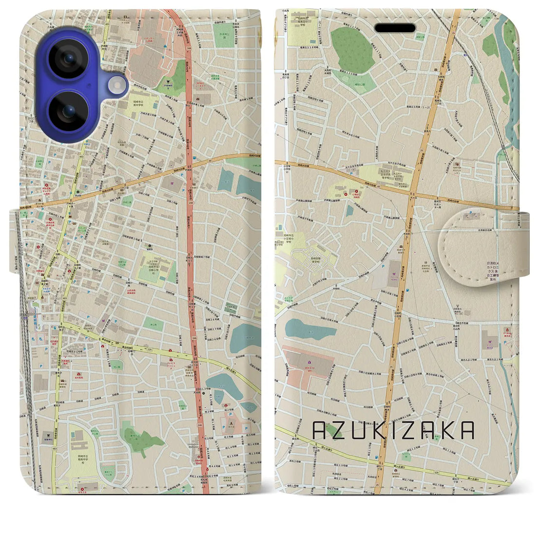 【小豆坂(愛知県)】地図柄iPhoneケース(手帳タイプ)ナチュラル・iPhone 16 Pro Max 用