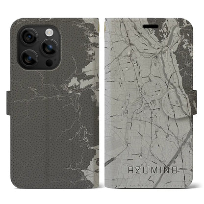 【安曇野（長野県）】地図柄iPhoneケース（手帳タイプ）モノトーン・iPhone 16 用