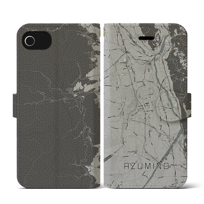 【安曇野（長野県）】地図柄iPhoneケース（手帳タイプ）モノトーン・iPhone SE（第3 / 第2世代） / 8 / 7 / 6s / 6 用