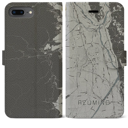 【安曇野（長野県）】地図柄iPhoneケース（手帳タイプ）モノトーン・iPhone 8Plus /7Plus / 6sPlus / 6Plus 用
