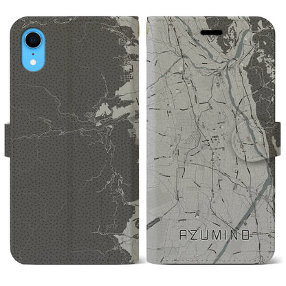 【安曇野（長野県）】地図柄iPhoneケース（手帳タイプ）モノトーン・iPhone XR 用