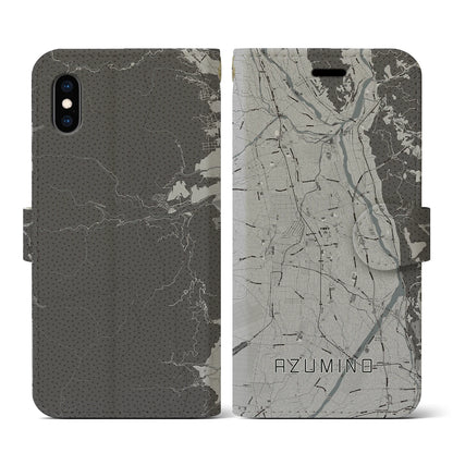 【安曇野（長野県）】地図柄iPhoneケース（手帳タイプ）モノトーン・iPhone XS / X 用