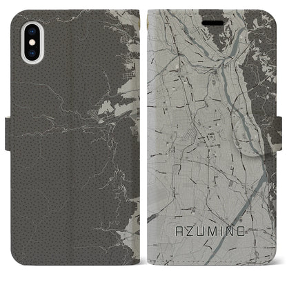 【安曇野（長野県）】地図柄iPhoneケース（手帳タイプ）モノトーン・iPhone XS Max 用