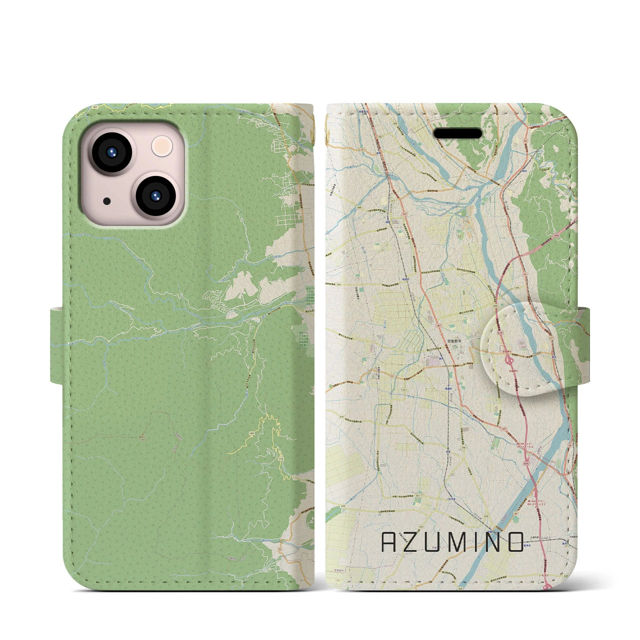 【安曇野（長野県）】地図柄iPhoneケース（手帳タイプ）