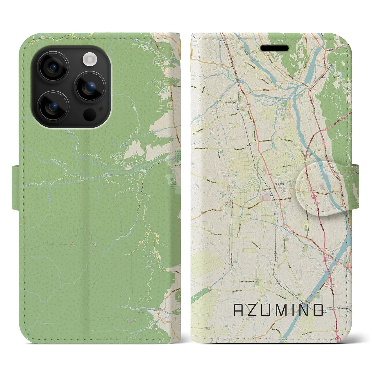 【安曇野（長野県）】地図柄iPhoneケース（手帳タイプ）