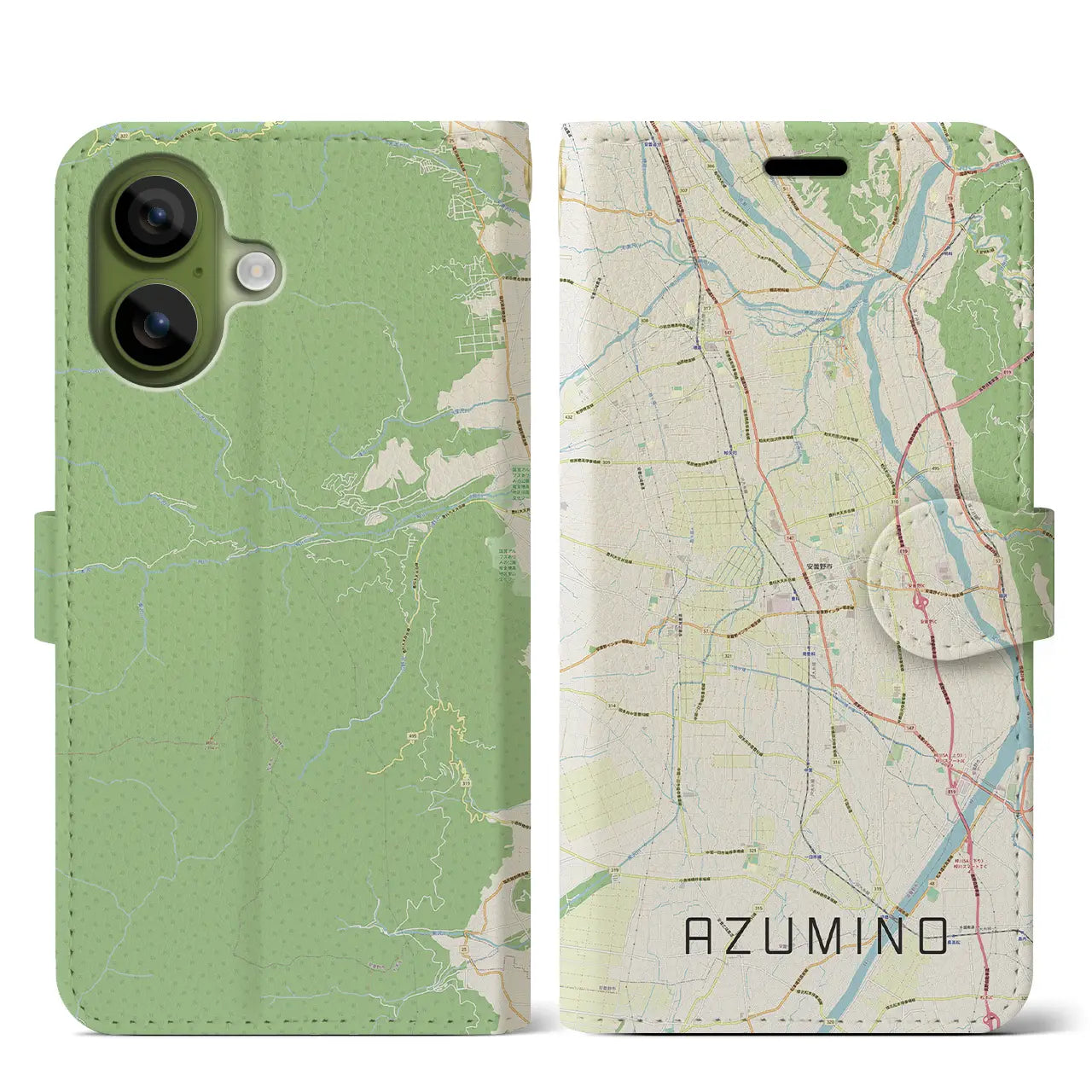 【安曇野（長野県）】地図柄iPhoneケース（手帳タイプ）