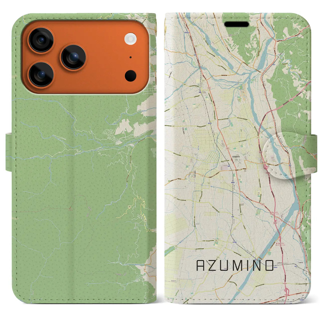 【安曇野（長野県）】地図柄iPhoneケース（手帳タイプ）