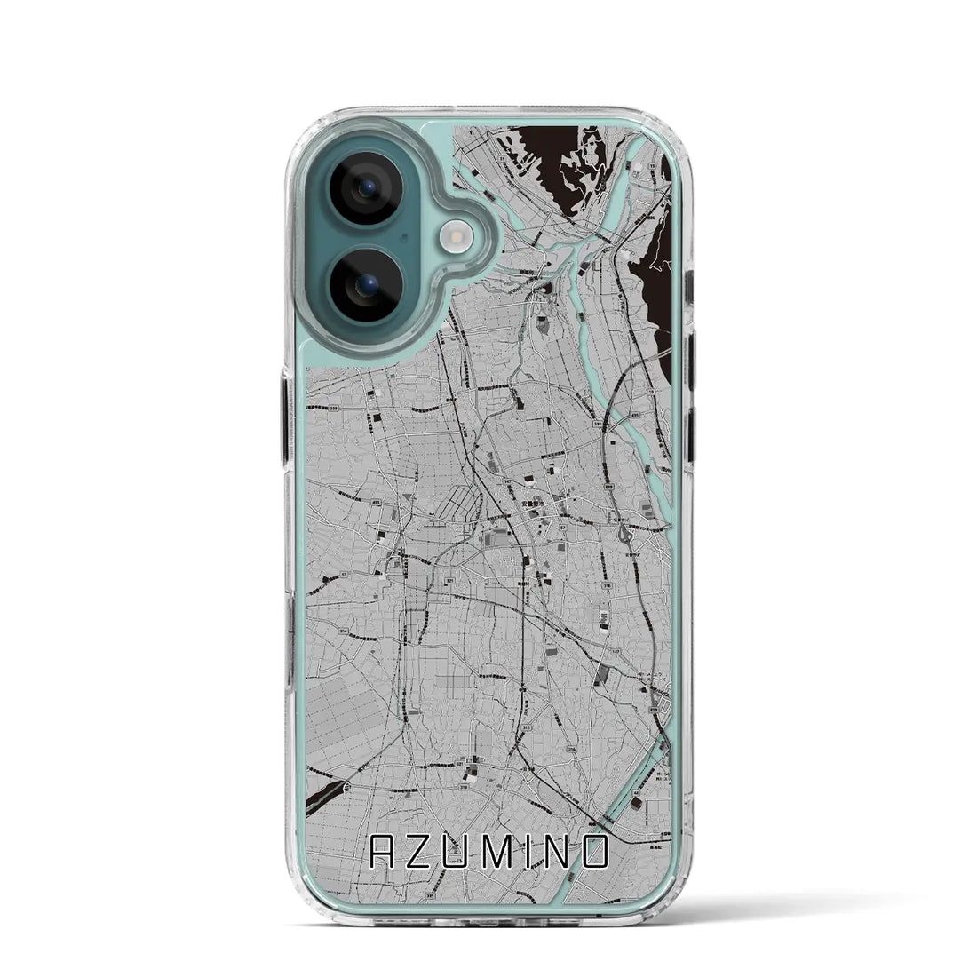 【安曇野(長野県)】地図柄iPhoneケース(MagSafeタイプ)モノトーン・iPhone 16 Pro 用