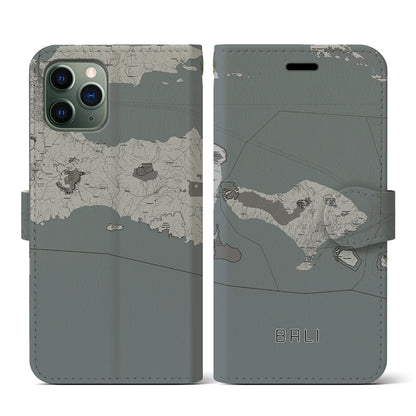 【バリ（インドネシア）】地図柄iPhoneケース（手帳タイプ）モノトーン・iPhone 11 Pro 用