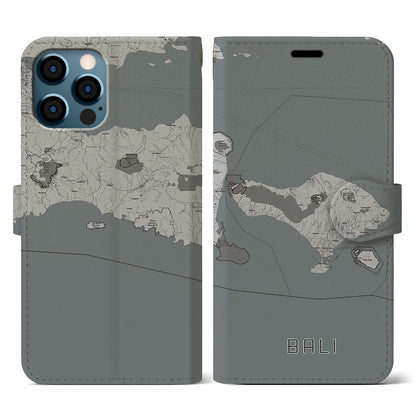 【バリ（インドネシア）】地図柄iPhoneケース（手帳タイプ）モノトーン・iPhone 12 / 12 Pro 用