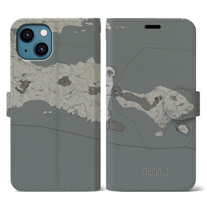 【バリ（インドネシア）】地図柄iPhoneケース（手帳タイプ）モノトーン・iPhone 13 用