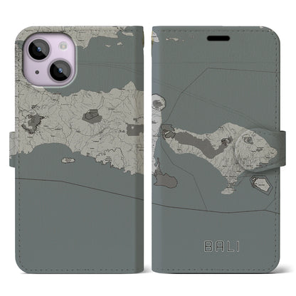【バリ（インドネシア）】地図柄iPhoneケース（手帳タイプ）モノトーン・iPhone 14 用