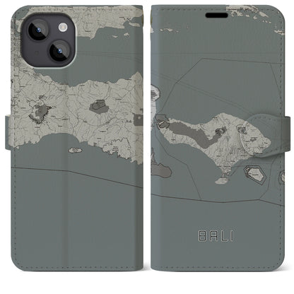 【バリ（インドネシア）】地図柄iPhoneケース（手帳タイプ）モノトーン・iPhone 14 Plus 用