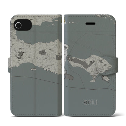 【バリ（インドネシア）】地図柄iPhoneケース（手帳タイプ）モノトーン・iPhone SE（第3 / 第2世代） / 8 / 7 / 6s / 6 用